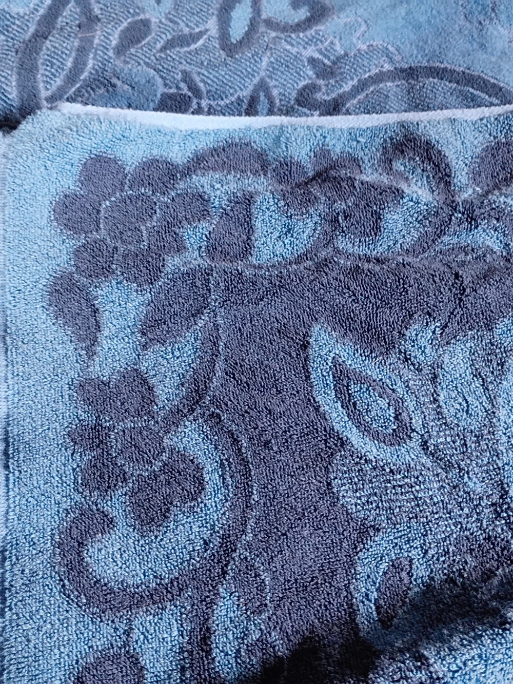 Vintage Sears Drylon Blue Sculpted Bath and Hand Towel Set